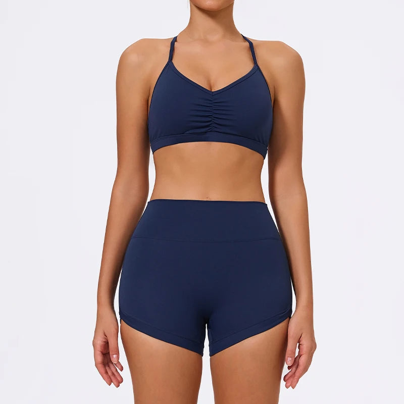 Ctenkevet New 2Pcs Women Gym Workout Bra Set Outdoor Running Sportswear Female Two-piece Shorts Yoga Suit Sport Outfit For Woman