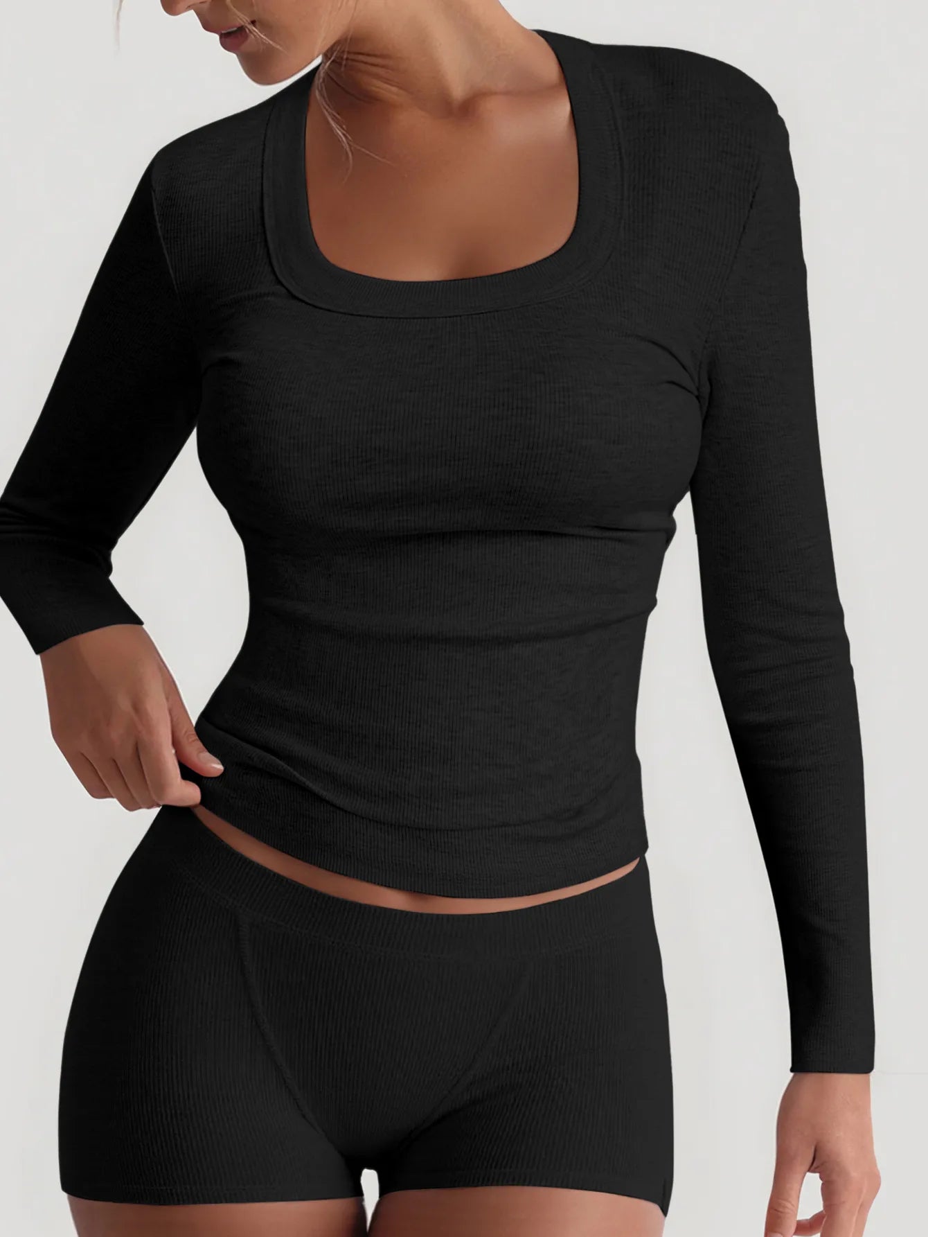 2025 Two-Piece Set New Fashionable Sports Yoga Solid Color Long Sleeve High Elasticity Short Skirt Set