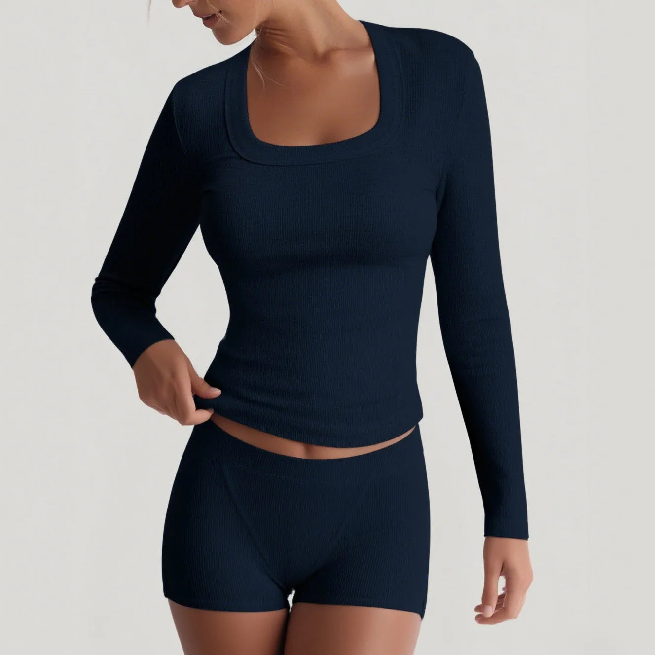 2025 Two-Piece Set New Fashionable Sports Yoga Solid Color Long Sleeve High Elasticity Short Skirt Set