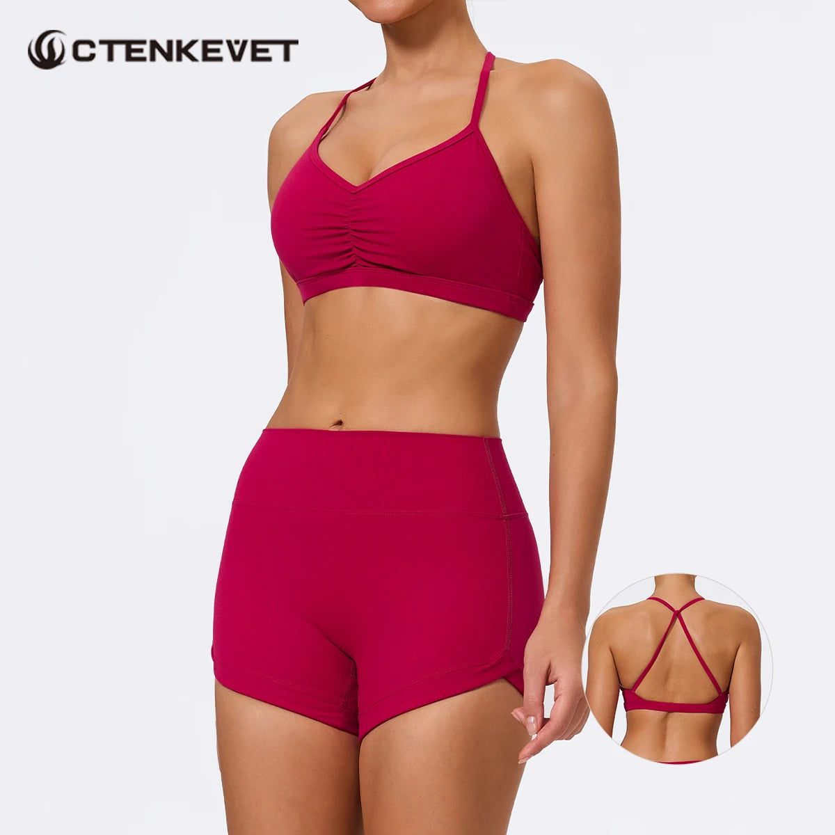 Ctenkevet New 2Pcs Women Gym Workout Bra Set Outdoor Running Sportswear Female Two-piece Shorts Yoga Suit Sport Outfit For Woman