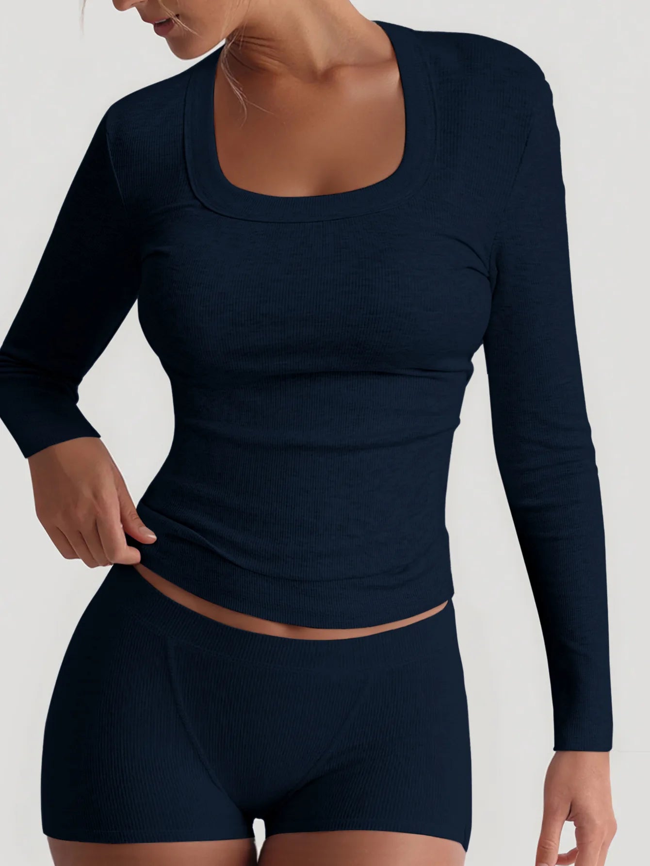 2025 Two-Piece Set New Fashionable Sports Yoga Solid Color Long Sleeve High Elasticity Short Skirt Set